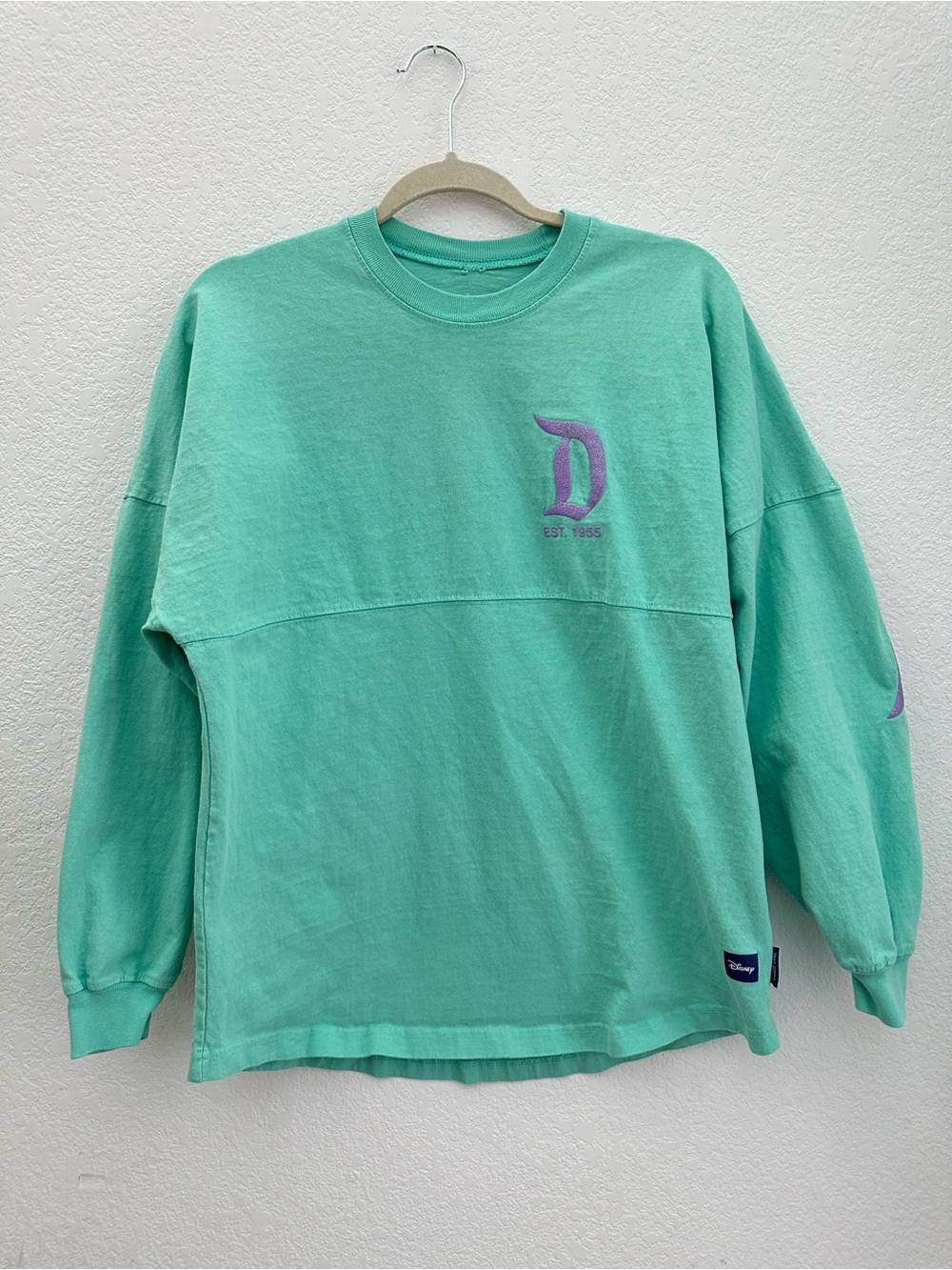 Disney Spirit Jersey Small Disneyland Mint Green Purple Glitter Puff Print S